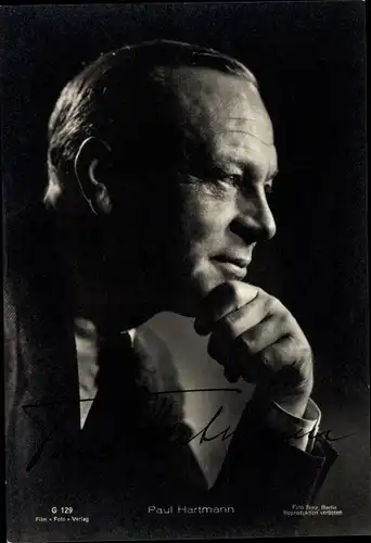 Ak Schauspieler Paul Hartmann, Portrait, Profilansicht, Ein Blatt Papier, Autogramm