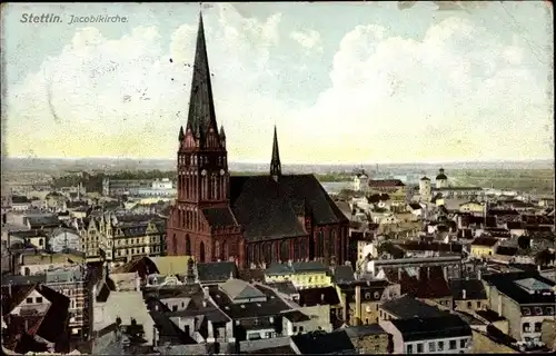 Ak Szczecin Stettin Pommern, Jacobikirche, Blick auf den Ort