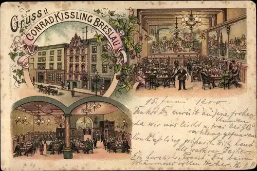 Litho Wrocław Breslau in Schlesien, Restaurant Conrad Kissling, Innenansichten