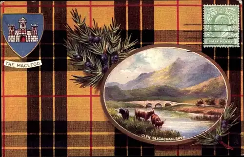 Wappen Passepartout Ak Glen Sligachan Isle of Skye Schottland, Bridge, Ochsen