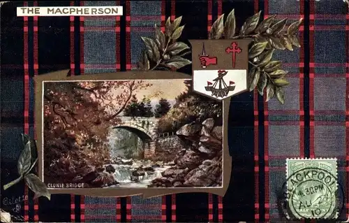 Wappen Passepartout Künstler Ak The Macpherson Clan, Schottland, Clunie Bridge, Tuck 9459