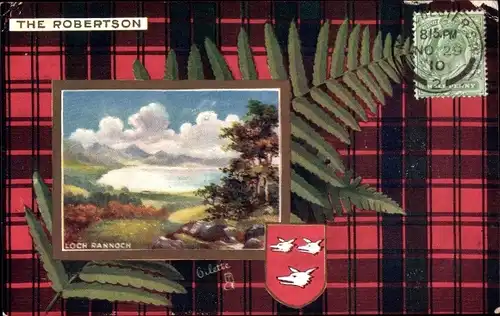 Passepartout Wappen Ak Schottland, Loch Rannoch, Kilt, The Robertson, Athole Family, Tuck