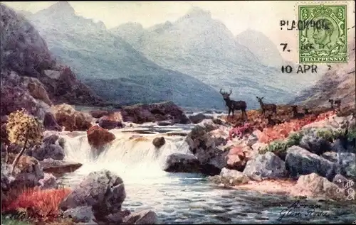 Künstler Ak Schottland, Glen Rosa, Ochsen