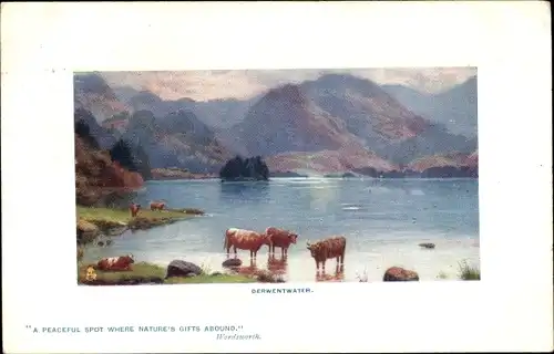 Künstler Ak Cumbria England, Derwent Water, Ochsen