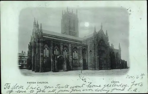 Mondschein Ak Leeds Yorkshire England, Parish Church