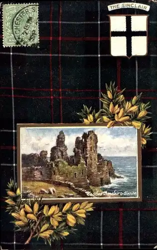 Wappen Passepartout Ak Schottland, Castle Sinclair Girnigoe, The Sinclair