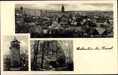 Ak Grebenstein in Nordhessen, Gesamtansicht, Burgturm, Burg