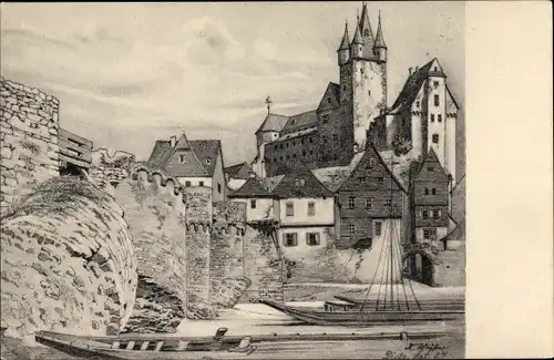 Künstler Ak Weysser, Diez an der Lahn, Schloss, Altstadt