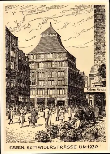 Künstler Ak Rockenbach, Essen im Ruhrgebiet, Kettwiger Straße um 1930