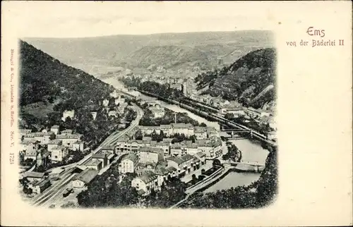 Relief Ak Bad Ems an der Lahn, Panorama von der Bäderlei