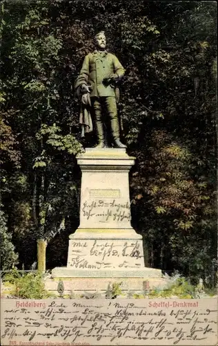 Relief Ak Heidelberg am Neckar, Scheffel Denkmal