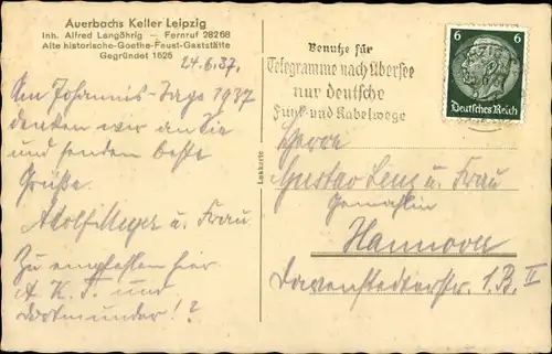 Ak Leipzig in Sachsen, Auerbach's Keller, Inh. Alfred Langöhrig, Innenansicht