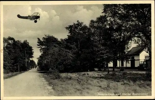 Ak Soestduinen Soest Utrecht Niederlande, Beaufortlaan met Station, Flugzeug