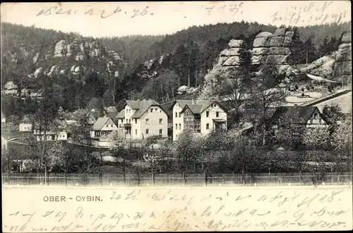 Ak Oybin in Sachsen, Blick auf Ober-Oybin, Felsen