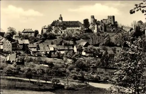 Ak Frauenstein im Erzgebirge, Panorama mit Schloss und Burgruine