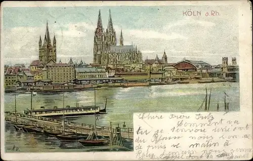 Litho Köln am Rhein, Dom, Schiffsbrücke