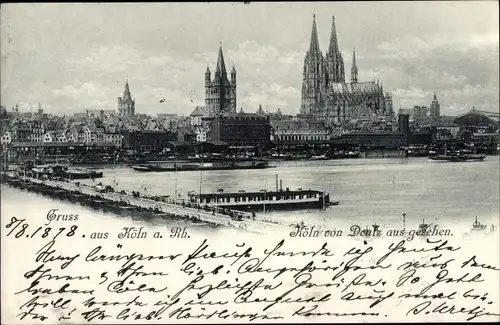 Ak Köln am Rhein, Stadt von Deutz aus gesehen, Dom, Brücke