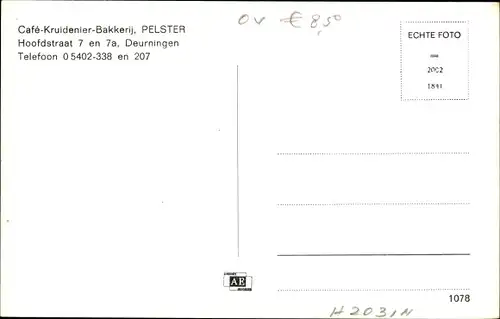 Ak Deurningen Overijssel Niederlande, 't Centrum, Café Bakkerij Pelster, Hoofdstraat 7 en 7a