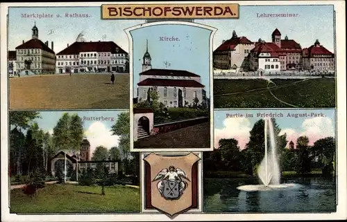 Ak Bischofswerda in Sachsen, Kirche, Marktplatz mit Rathaus, Butterberg, Lehrerseminar