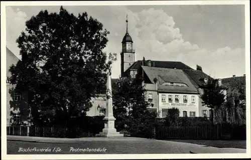 Ak Bischofswerda in Sachsen, Postmeilensäule