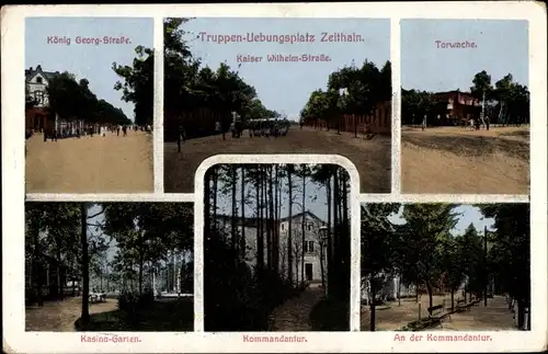 Ak Zeithain in Sachsen, Truppenübungsplatz, König Georg Straße, Kaiser Wilhelm Straße, Kommandantur