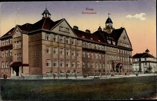 Ak Riesa an der Elbe Sachsen, Karolaschule