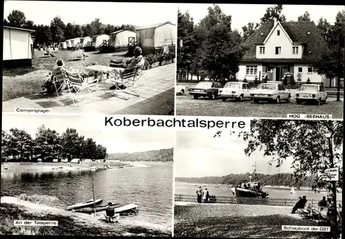 Ak Langenhessen Werdau in Sachsen, Koberbachtalsperre, Campinglager, HOG Seehaus, GST Schauboot