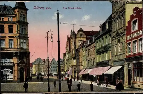 Ak Düren im Rheinland, Am Marktplatz, Restauration, Geschäfte