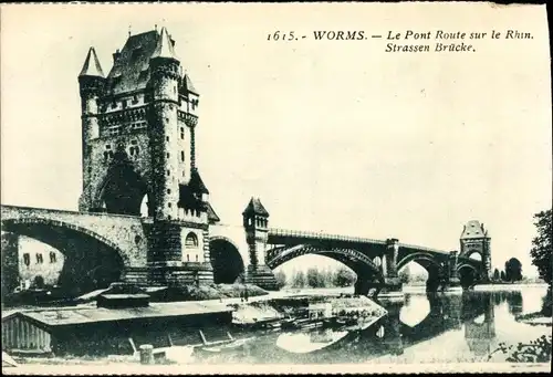 Ak Worms am Rhein, Straßenbrücke
