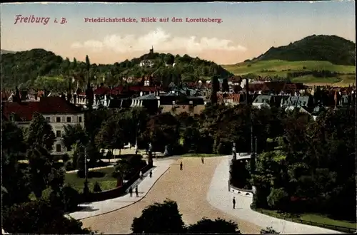 Ak Freiburg im Breisgau, Friedrichsbrücke, Lorettoberg