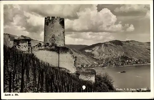 Ak Lorch im Rheingau Hessen, Partie am Rhein, Ruine