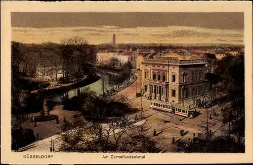 Ak Düsseldorf am Rhein, Am Corneliusdenkmal, Straßenbahn