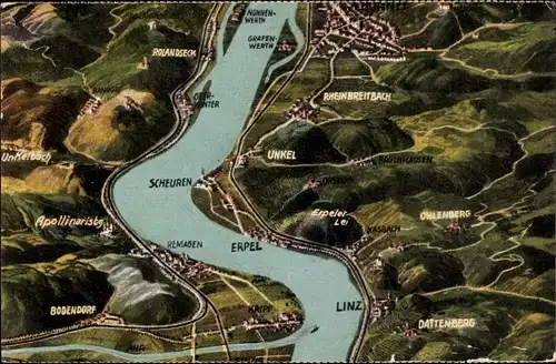 Landkarten Ak Erpel am Rhein, Linz, Oberwinter, Remagen, Rolandseck