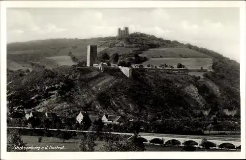 Ak Sachsenburg an der Unstrut Kyffhäuserkreis Thüringen, Panorama, Ruine