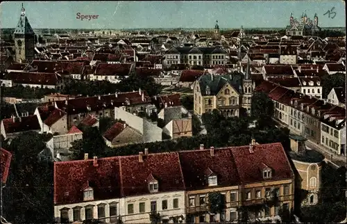 Ak Speyer am Rhein, Blick über die Stadt, Turm, Dom