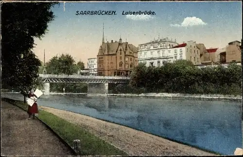 Ak Saarbrücken im Saarland, Luisenbrücke, Teilansicht