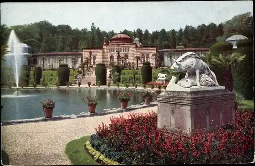 Ak Cannstatt Stuttgart in Württemberg, Wilhelma, Park, Springbrunnen, Schloss, Denkmal