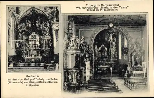 Ak Triberg im Schwarzwald, Wallfahrtskirche Maria in der Tanne, Hochaltar, silbernes Antipenium