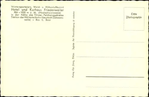 Ak Friedenweiler im Schwarzwald, Teilansicht, Hotel, Kurhaus