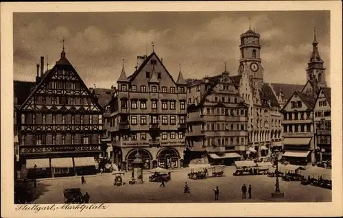 Ak Stuttgart in Württemberg, Marktplatz, Giebelhäuser, Türme