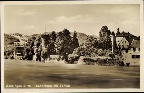 Ak Bad Säckingen am Hochrhein, Diebesturm mit Schloss
