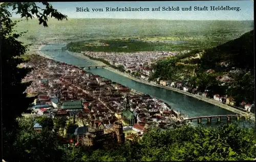 Ak Heidelberg am Neckar, Blick vom Rindenhäuschen auf Schloss und Stadt Heidelberg