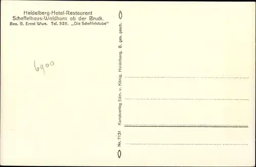 Ak Heidelberg am Neckar, Hotel Restaurant Scheffelhaus Waldhorn ob der Bruck, Scheffelstube