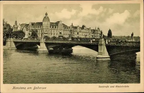 Ak Konstanz am Bodensee, Seestraße und Rheinbrücke