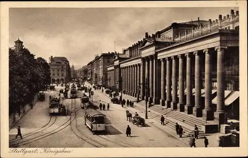 Ak Stuttgart in Württemberg, Königsbau, Straßenbahnen, Passanten