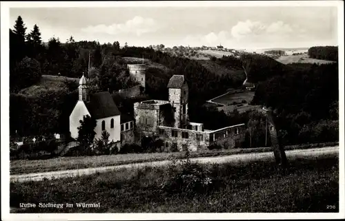 Ak Würmthal Neuhausen Enzkreis, Blick auf die Ruine Steinegg, Kirche