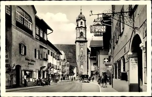 Ak Mittenwald in Oberbayern, Obermarkt, Hotel Bost, Geschäfte