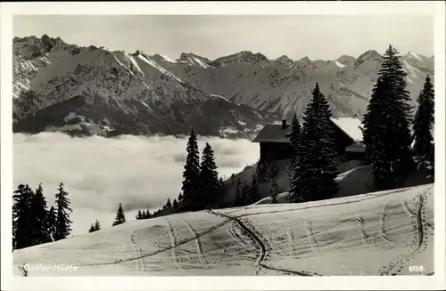 Ak Pfronten im Allgäu, Skihütte Ostler Hütte des A.-V.-S.- Allgäu-Kempten, Schnee