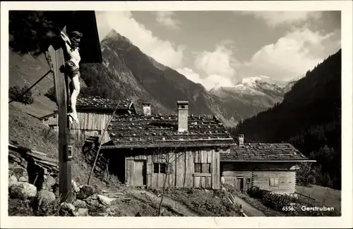 Ak Gerstruben Oberstdorf im Oberallgäu, Mit Höfats, Holzhütte, Kreuz