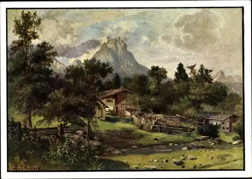 Künstler Ak Correggio, L., Garmisch Partenkirchen in Oberbayern, Zugspitze, Alt-Garmisch